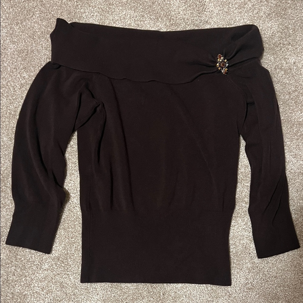INC International Concepts Off-Shoulder Brown Sweater